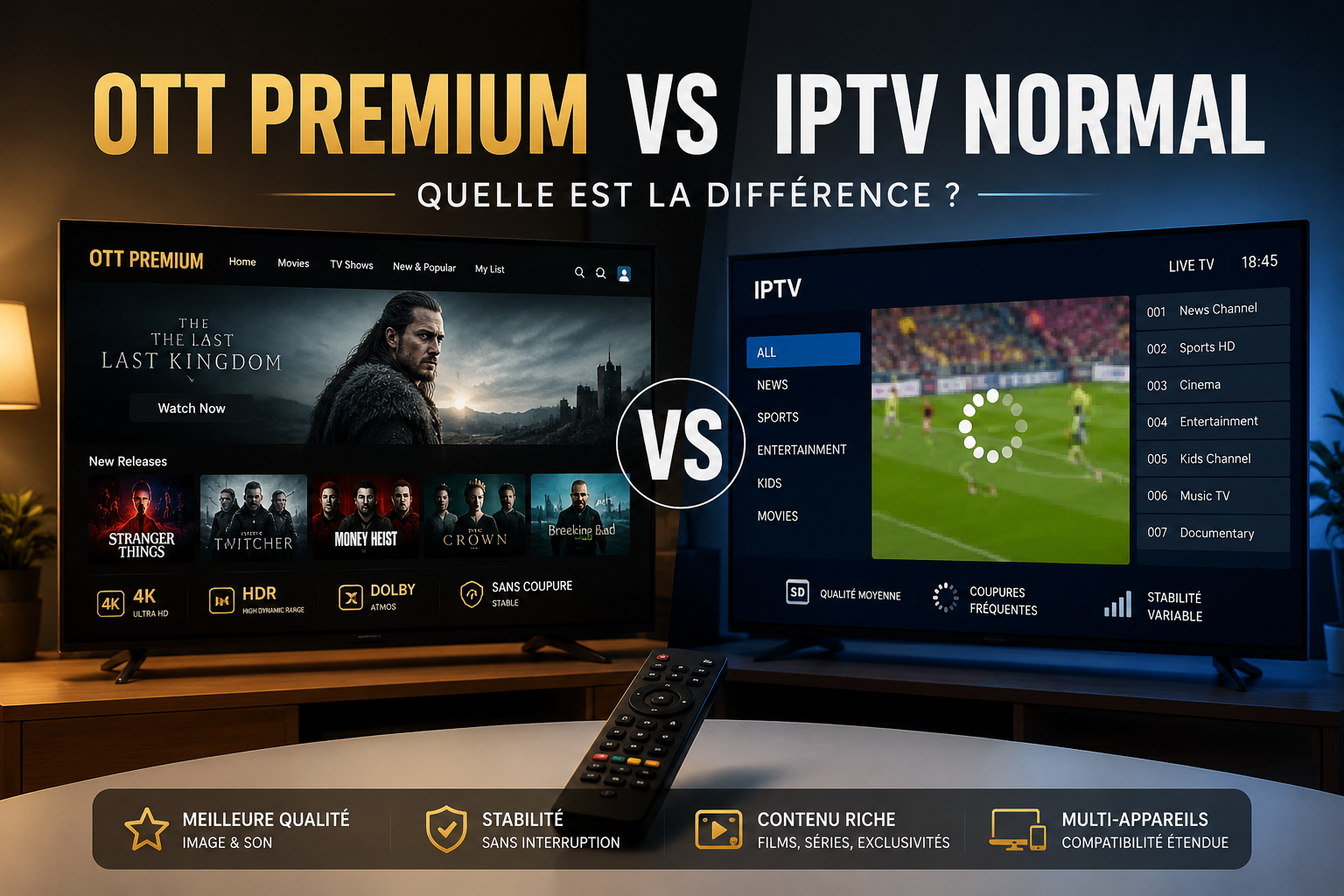 Différence entre OTT Premium et IPTV normal